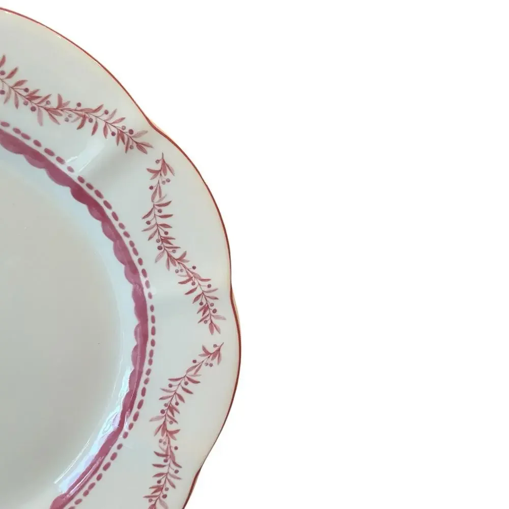 Monterey Bay Porcelain Christmas Dinner Plates 10.5in Pink & White Set of 3 NEW